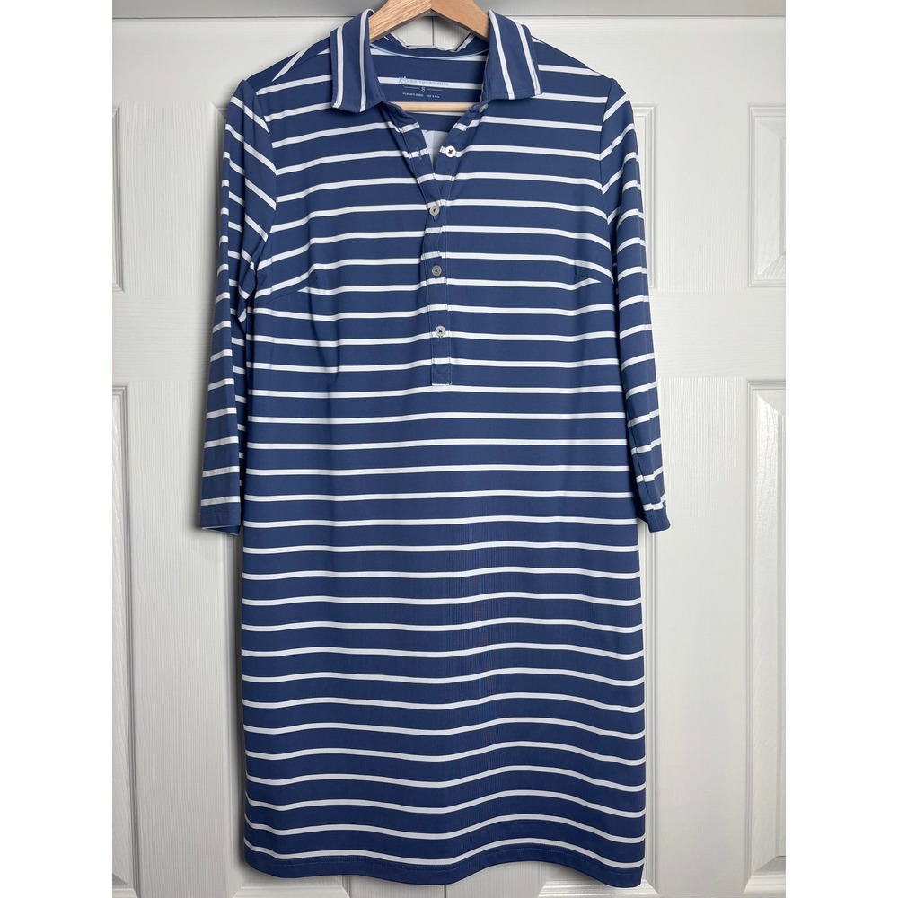 Southern Tide Blue White Striped Polo Dress 3/4 Sleeve Small